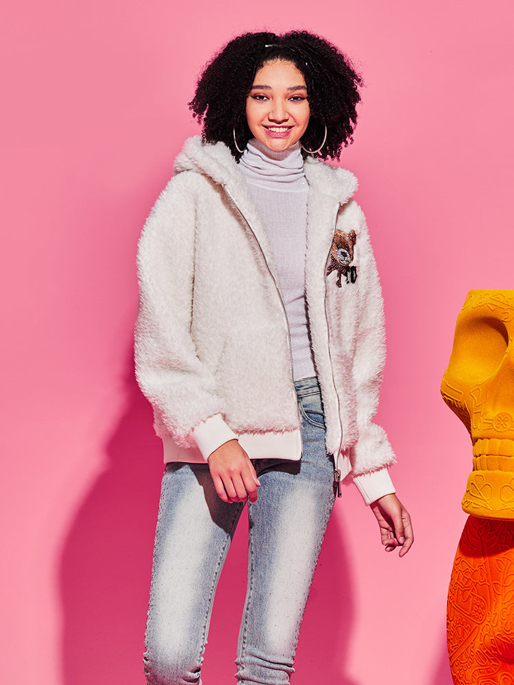 tch teddy bear rhinestone sherpa hooded jacket white HighEnd Luxury Streetwear Brand Official Showcase