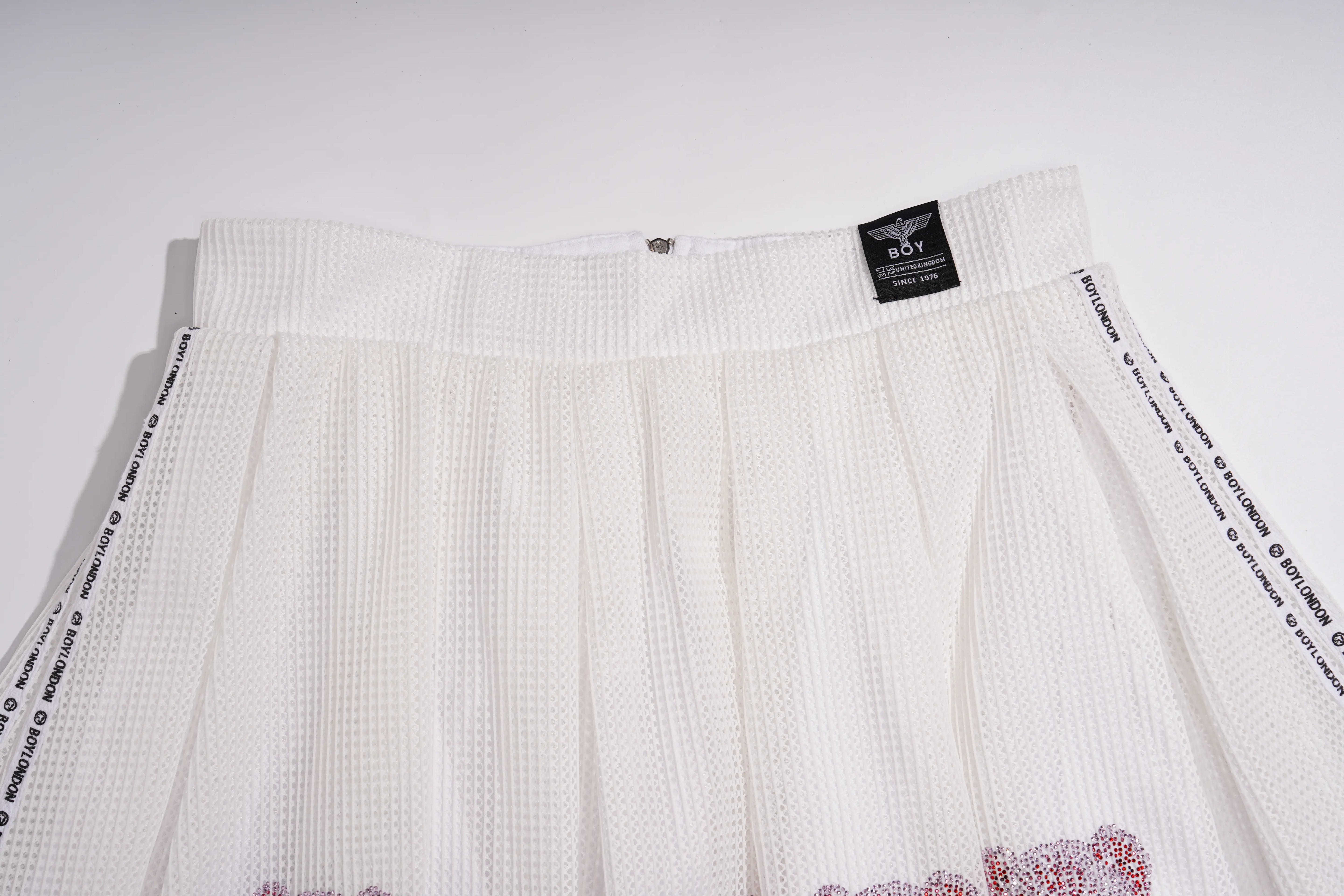 TCH Teddy Rhinestone Mesh Skirt Shorts White Streetwear Pleated Mini Skort Luxury Streetwear Brand Official Showcase