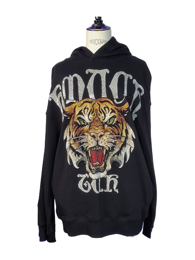 TCH Tiger Rhinestone Long Sleeve Graphic Hoodie white HighEnd Luxury Streetwear Brand Official Showcase