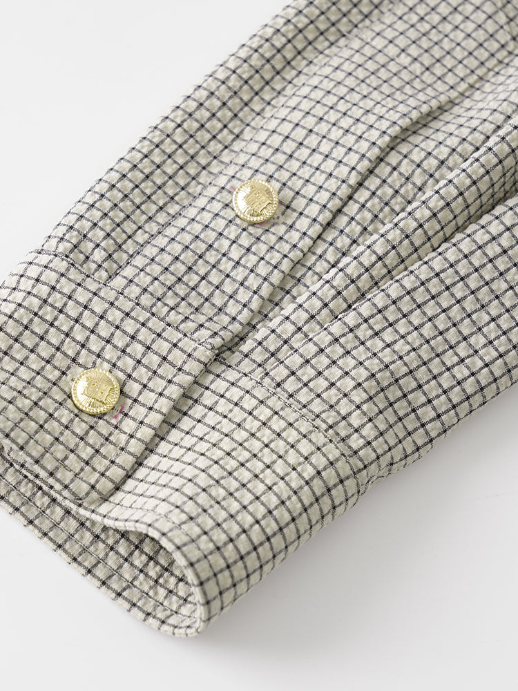 tch unisex bishop sleeve button down plaid shirt khaki1 HighEnd Luxury Streetwear Brand Official Showcase