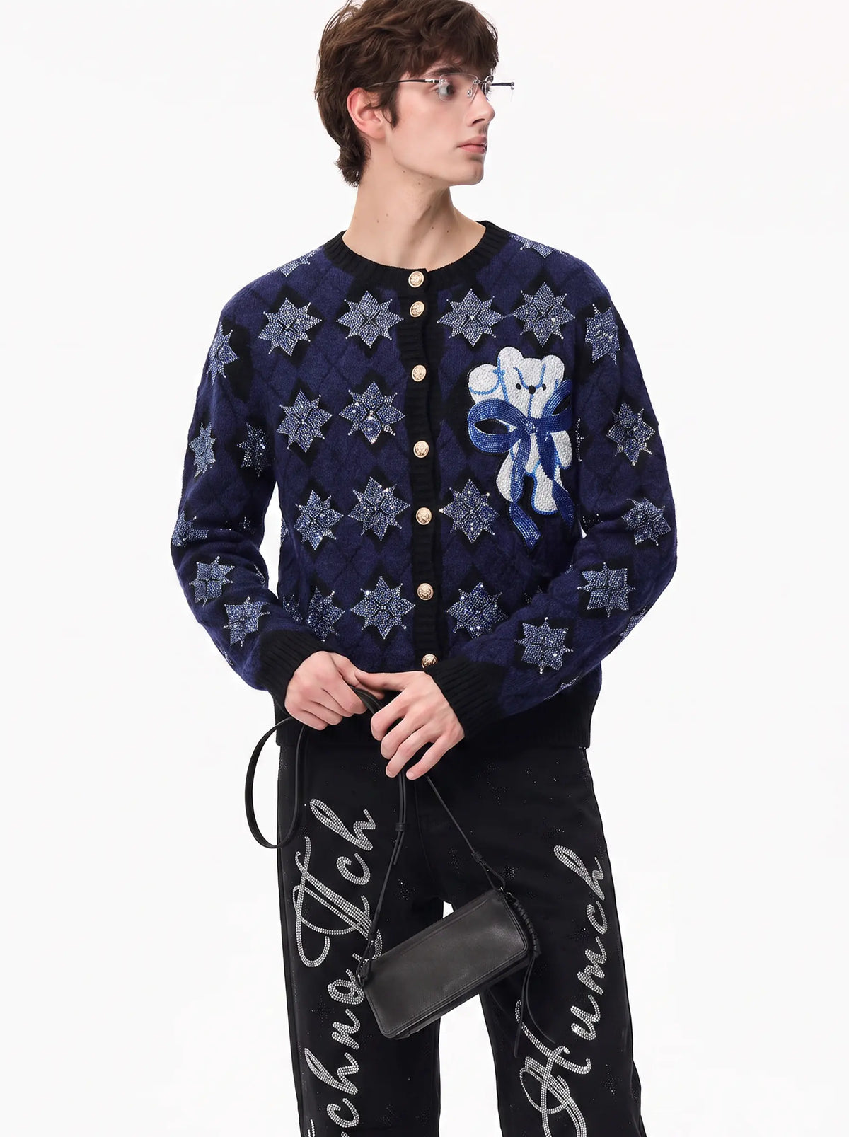 TCH Vintage Diamond Pattern Knit Cardigan Luxury Streetwear Brand Official Showcase