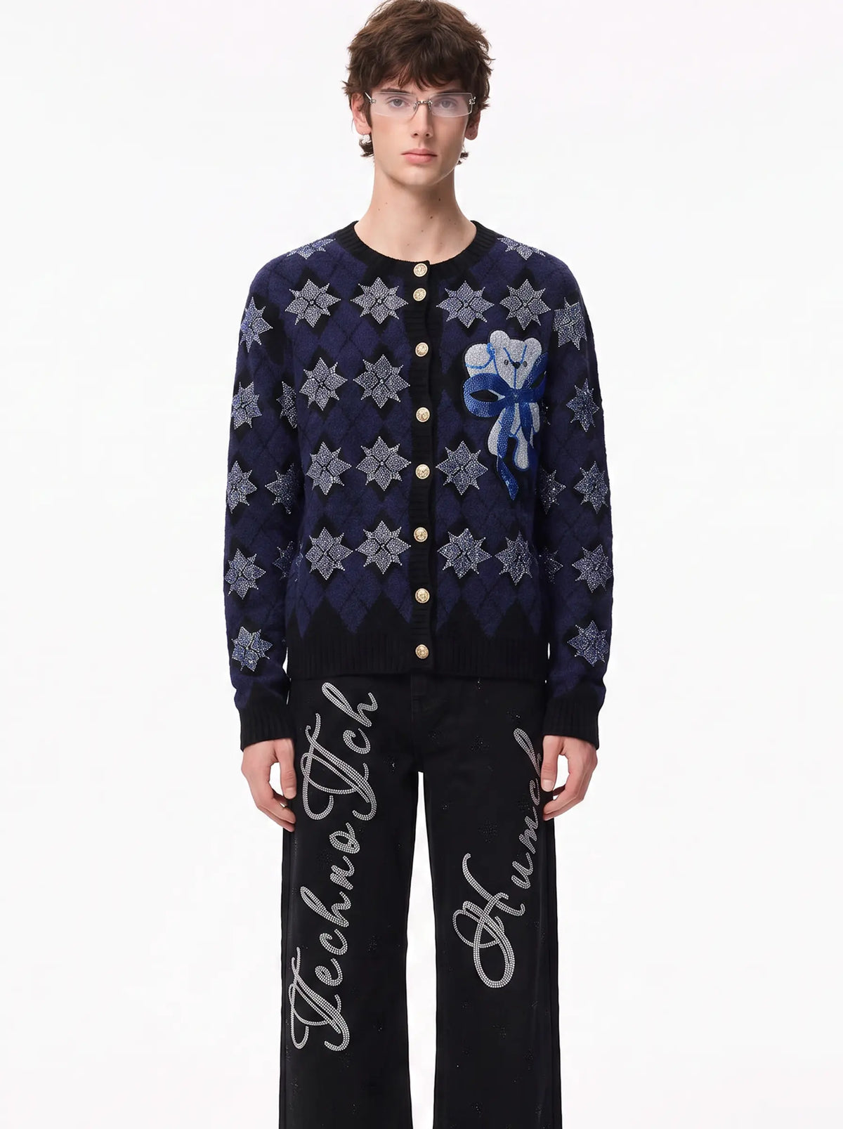 TCH Vintage Diamond Pattern Knit Cardigan Luxury Streetwear Brand Official Showcase
