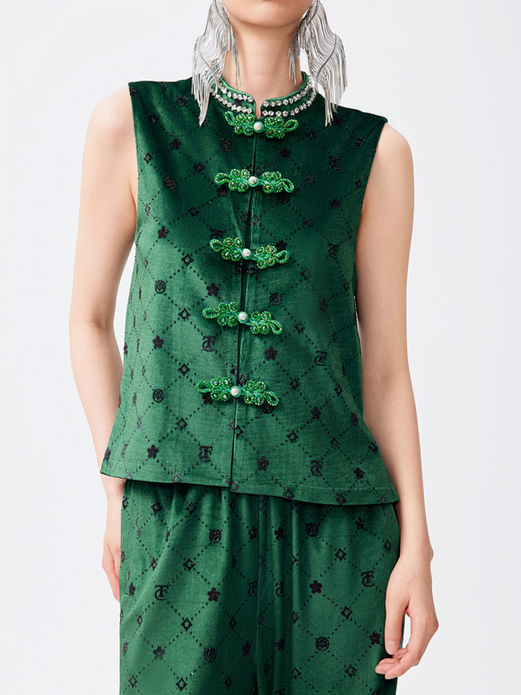 tch vintage rhinestone velvet tank top darkgreen HighEnd Luxury Streetwear Brand Official Showcase