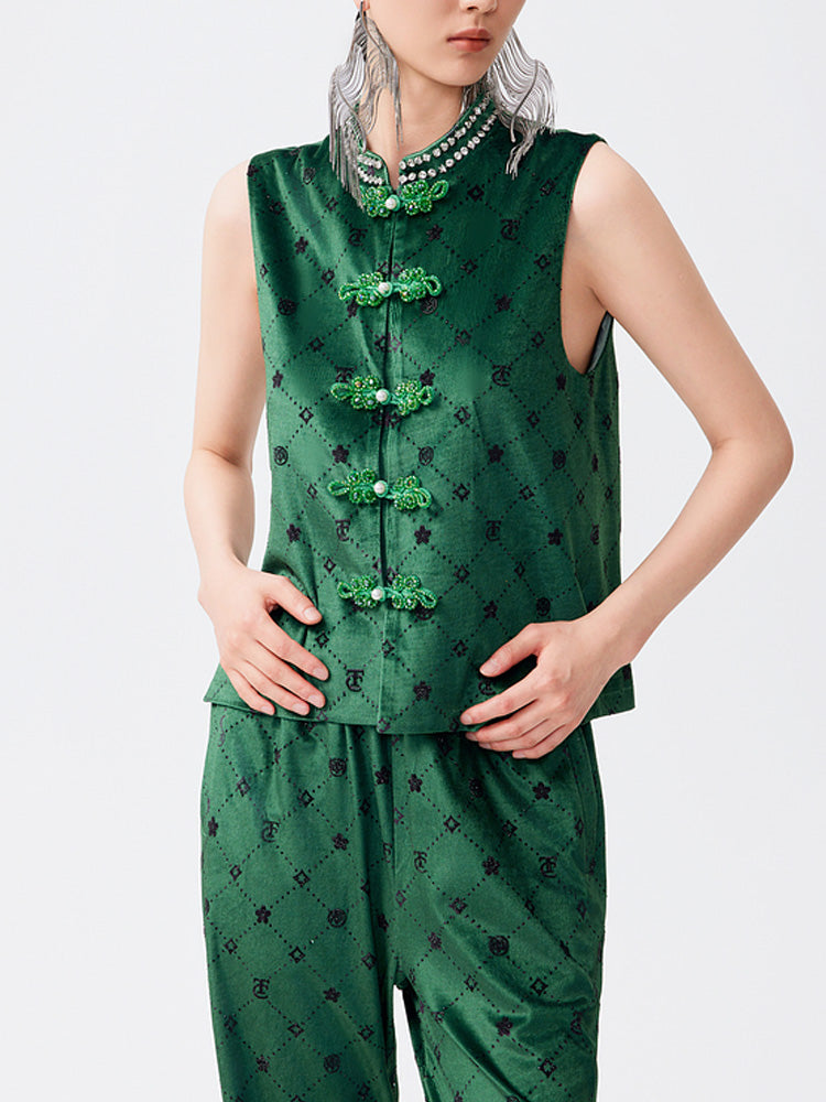 tch vintage rhinestone velvet tank top darkgreen HighEnd Luxury Streetwear Brand Official Showcase