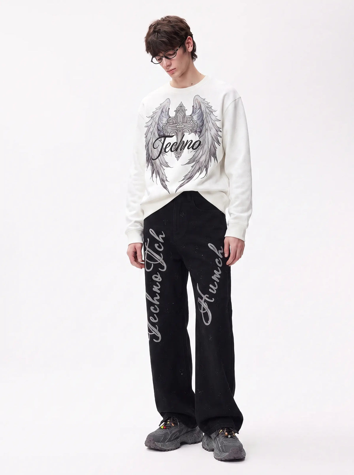 TCH Vintage Techno Wing Graphic Crewneck Sweatshirt Luxury Streetwear Brand Official Showcase