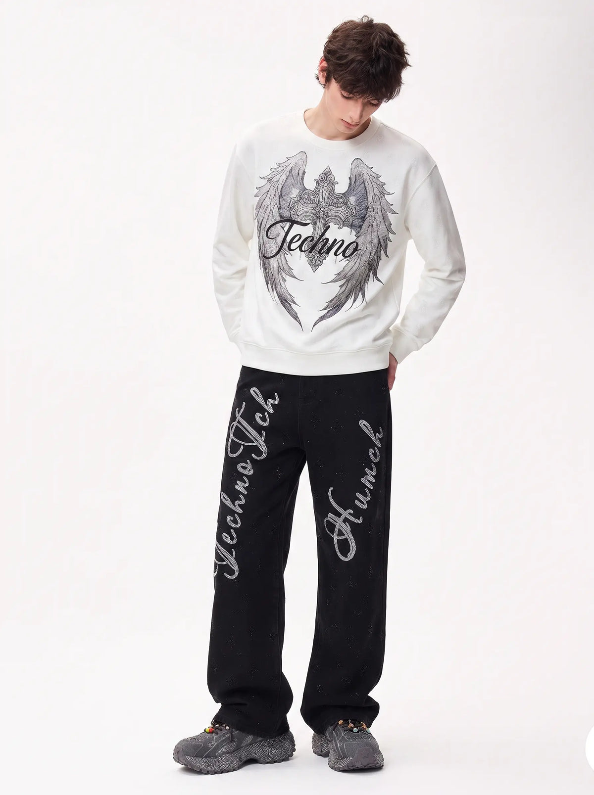 TCH Vintage Techno Wing Graphic Crewneck Sweatshirt Luxury Streetwear Brand Official Showcase