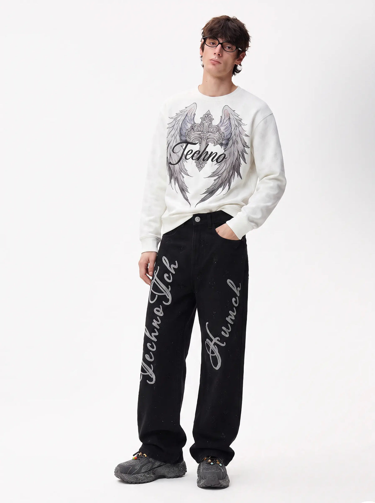 TCH Vintage Techno Wing Graphic Crewneck Sweatshirt Luxury Streetwear Brand Official Showcase