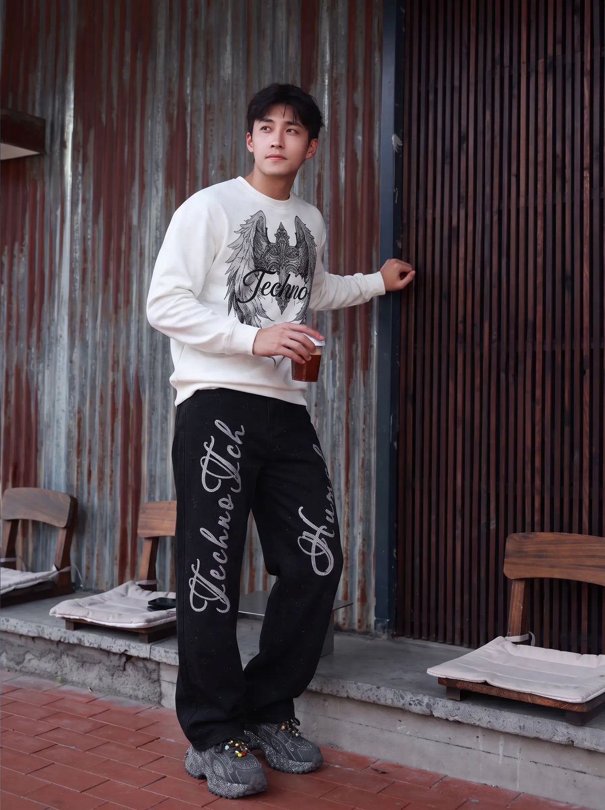 TCH Vintage Techno Wing Graphic Crewneck Sweatshirt Luxury Streetwear Brand Official Showcase