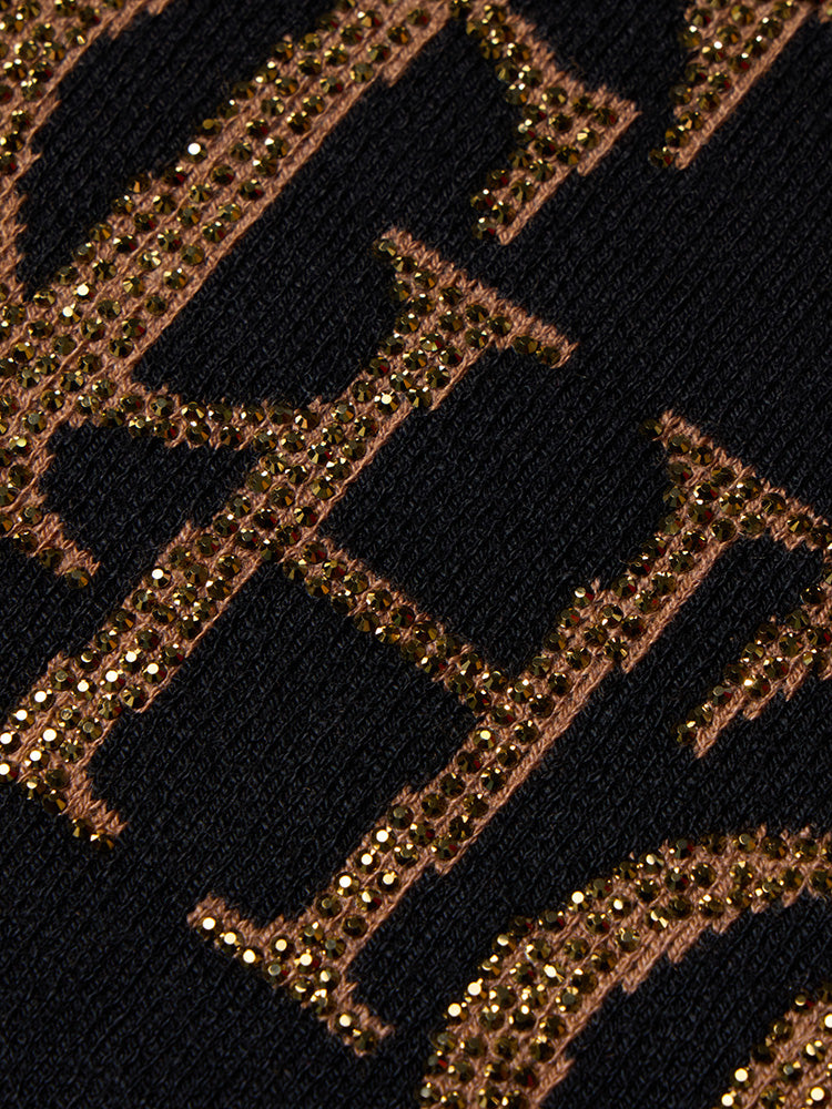 TCH Gold Rhinestone Allover Logo Print Cropped Sweater