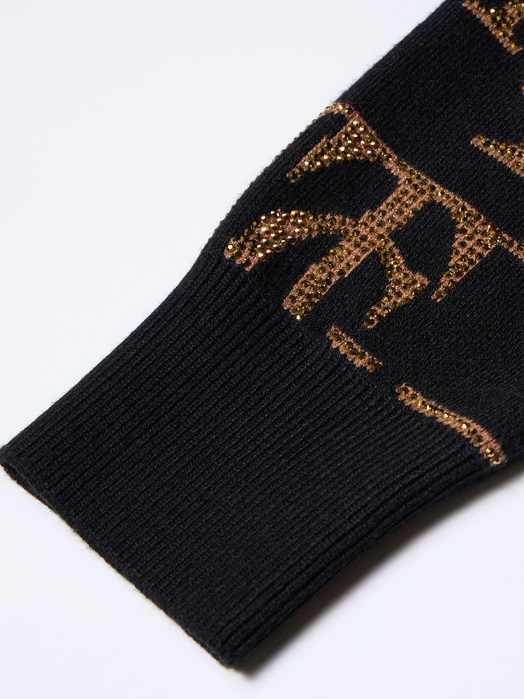 TCH Gold Rhinestone Allover Logo Print Cropped Sweater