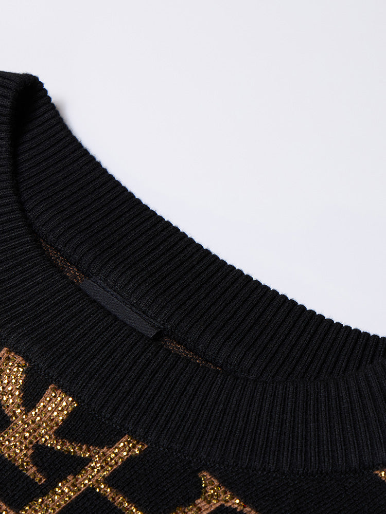 TCH Gold Rhinestone Allover Logo Print Cropped Sweater