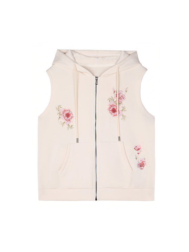 TCH Rhinestone Floral Graphic Print Zipper Vest