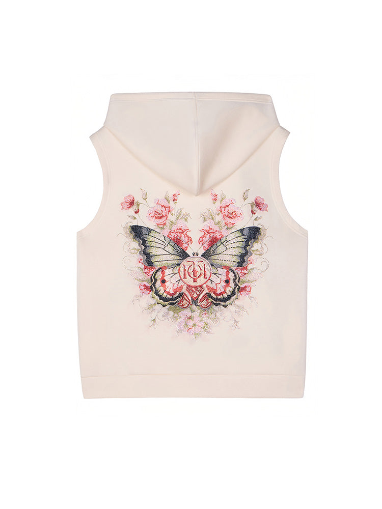 TCH Rhinestone Floral Graphic Print Zipper Vest
