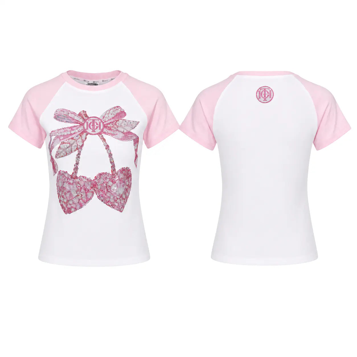 TCH Pink Bow Rhinestone Graphic Raglan T-Shirt