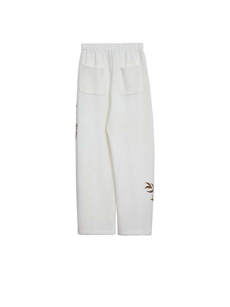 TCH Panda& Flower Print Rhinestone Wide Leg Pants