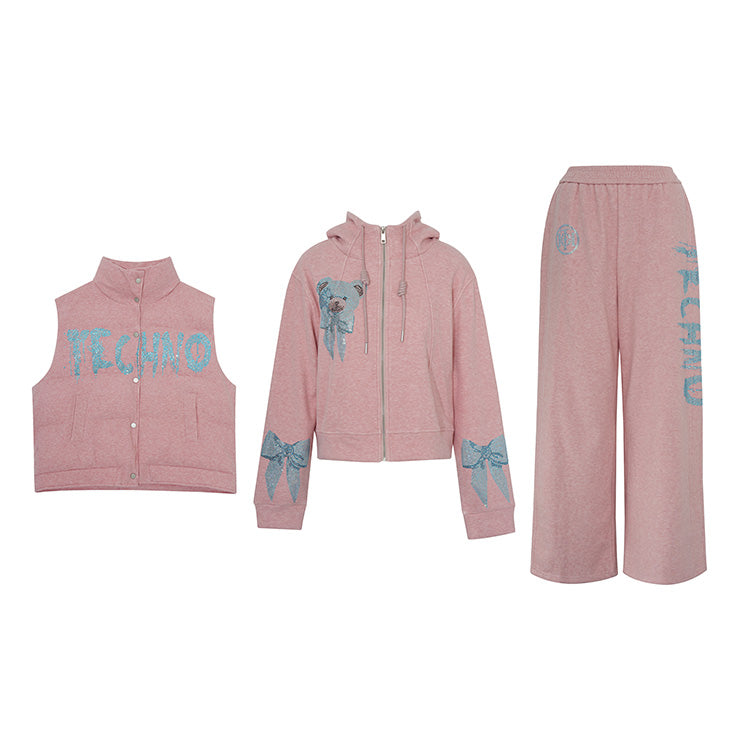 TCH Graphic Rhinestone 3 Piece Outfits Sweatsuit