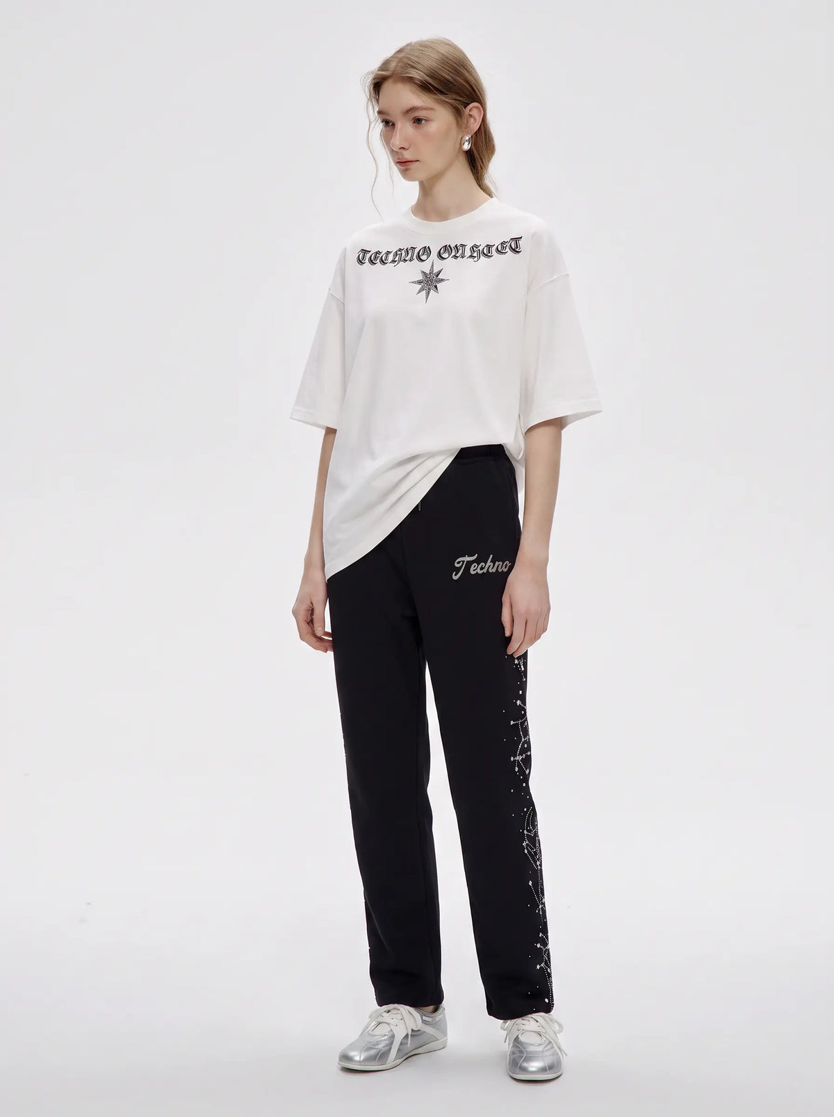 TCH Rhinestone Techno Graphic Oversized T-Shirt