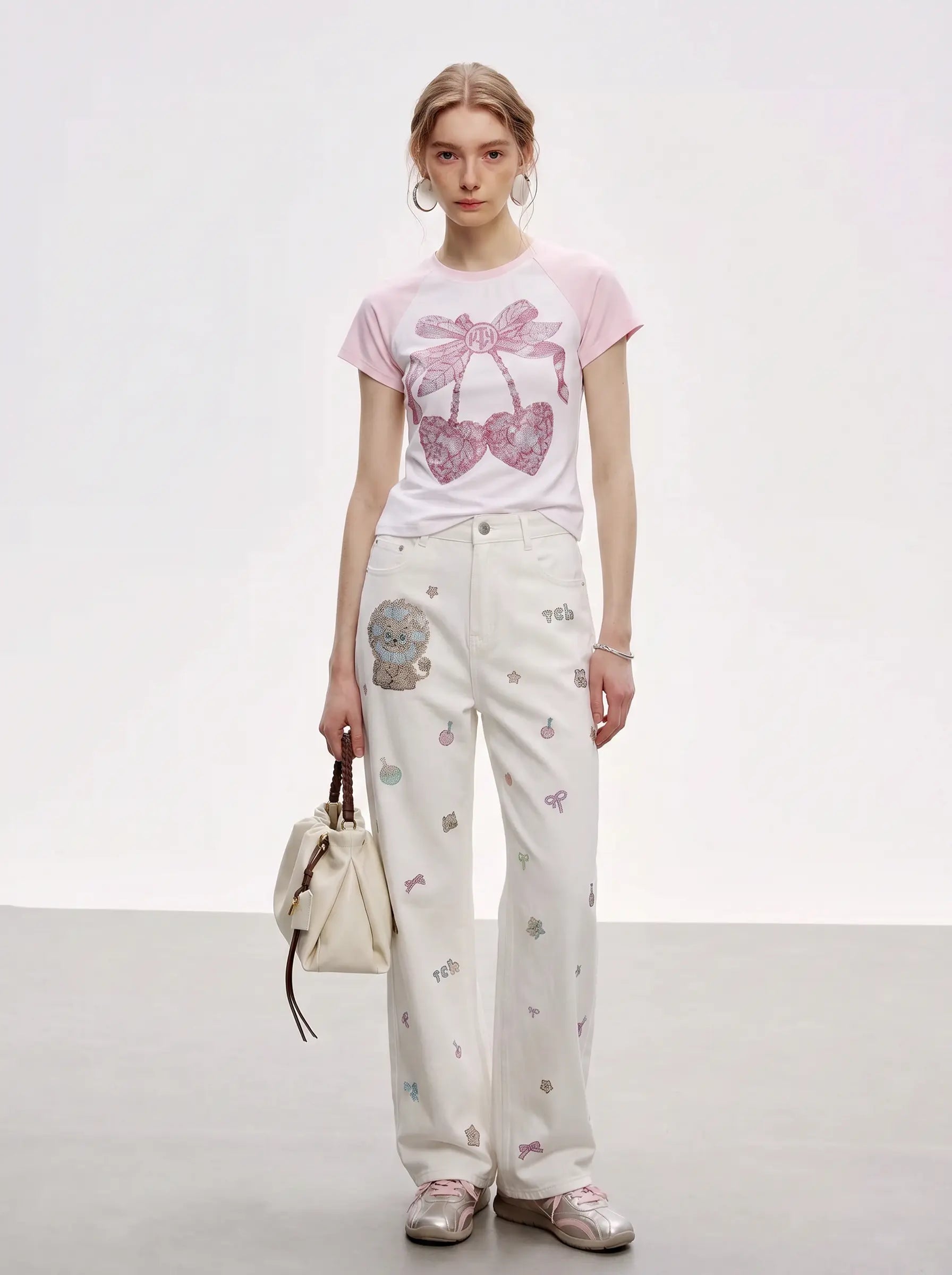TCH Pink Bow Rhinestone Graphic Raglan T-Shirt