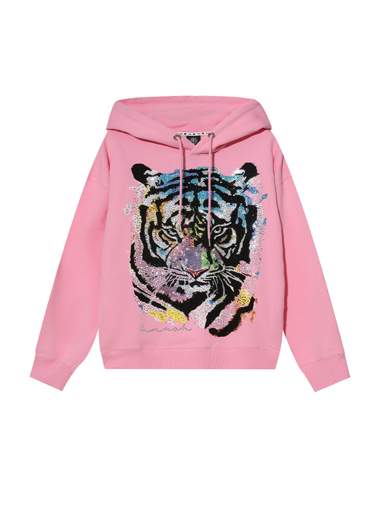 TCH Unisex's Oversized Tiger Hot Diamond Colorful Hoodie