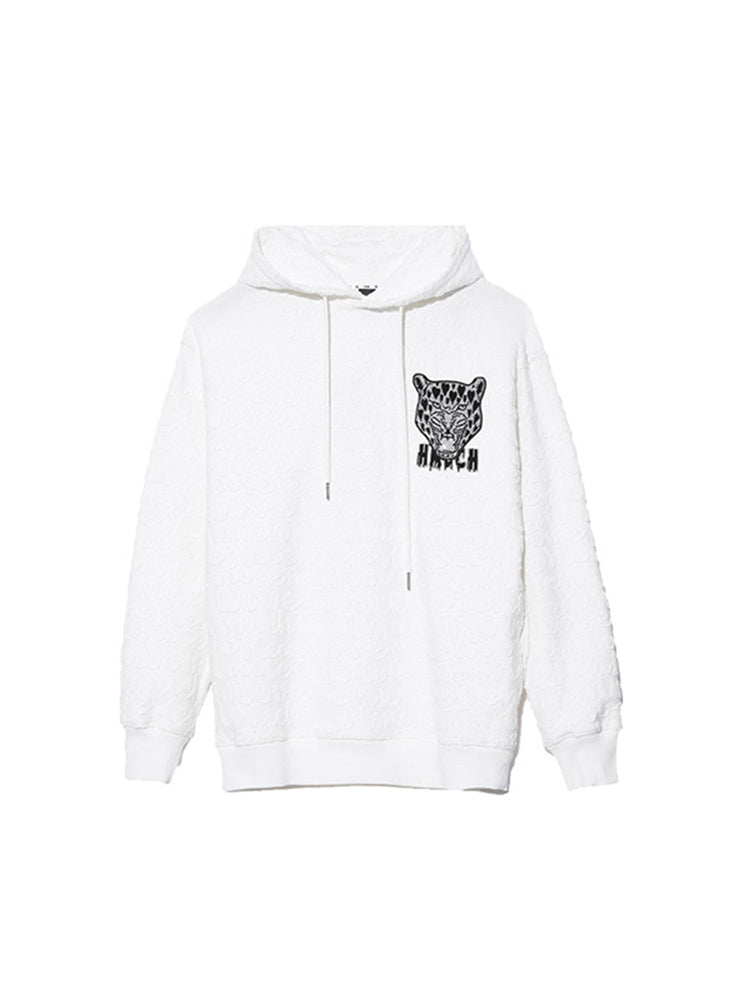 TCH Jacquard Rhinestone Leopard Hoodie in White