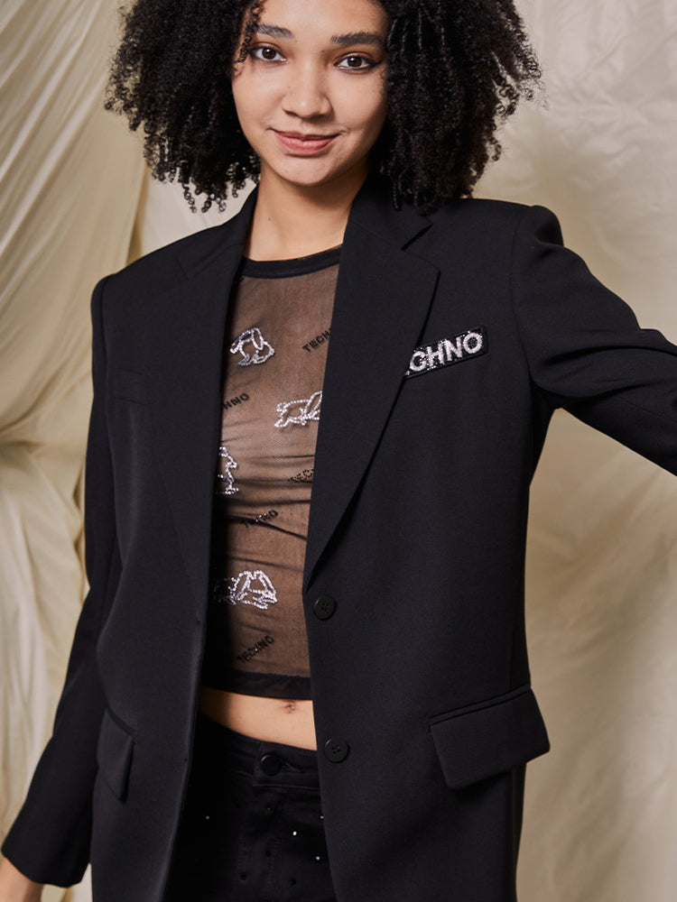 TCH Rhinestone Straight Textured Blazer