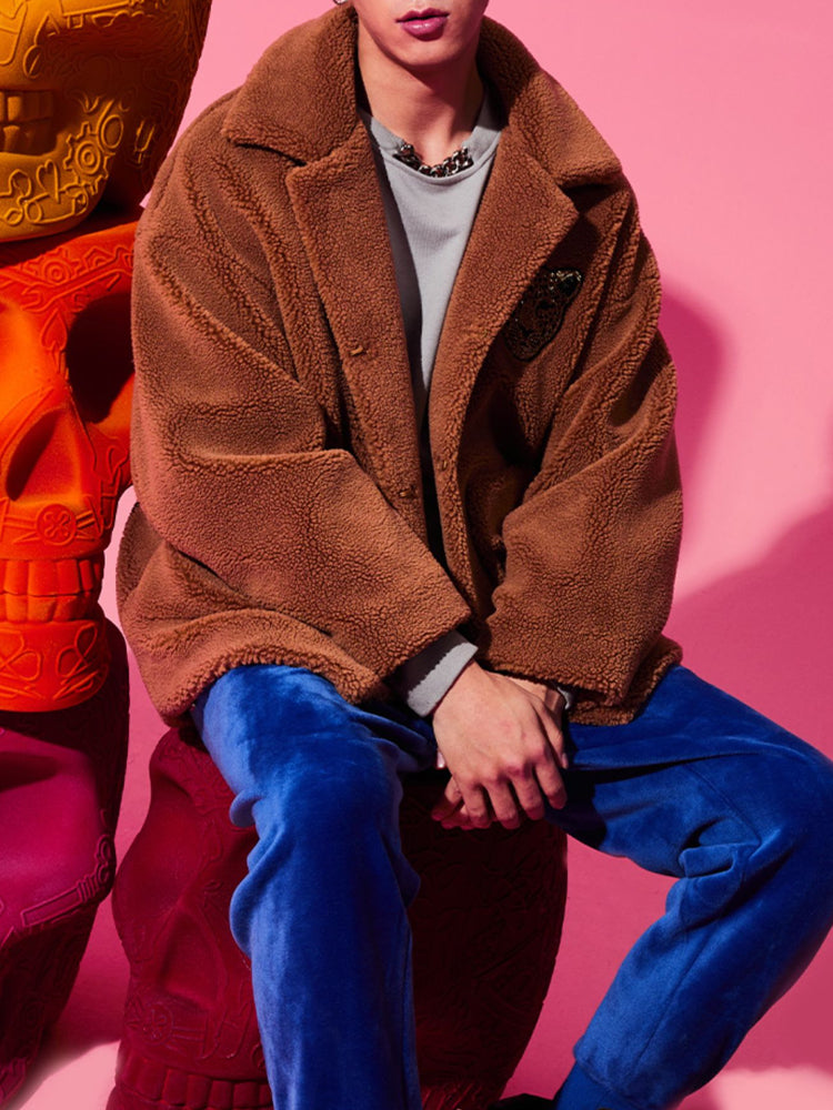 TCH Graphic Rhinestone Faux Shearling Jacket