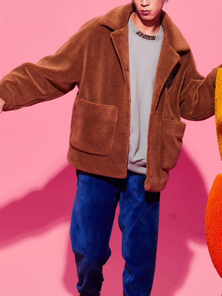 TCH Graphic Rhinestone Faux Shearling Jacket