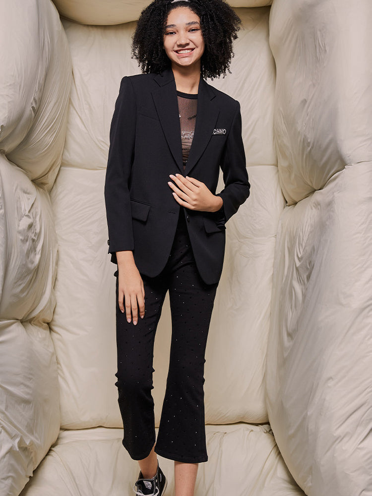 TCH Rhinestone Straight Textured Blazer