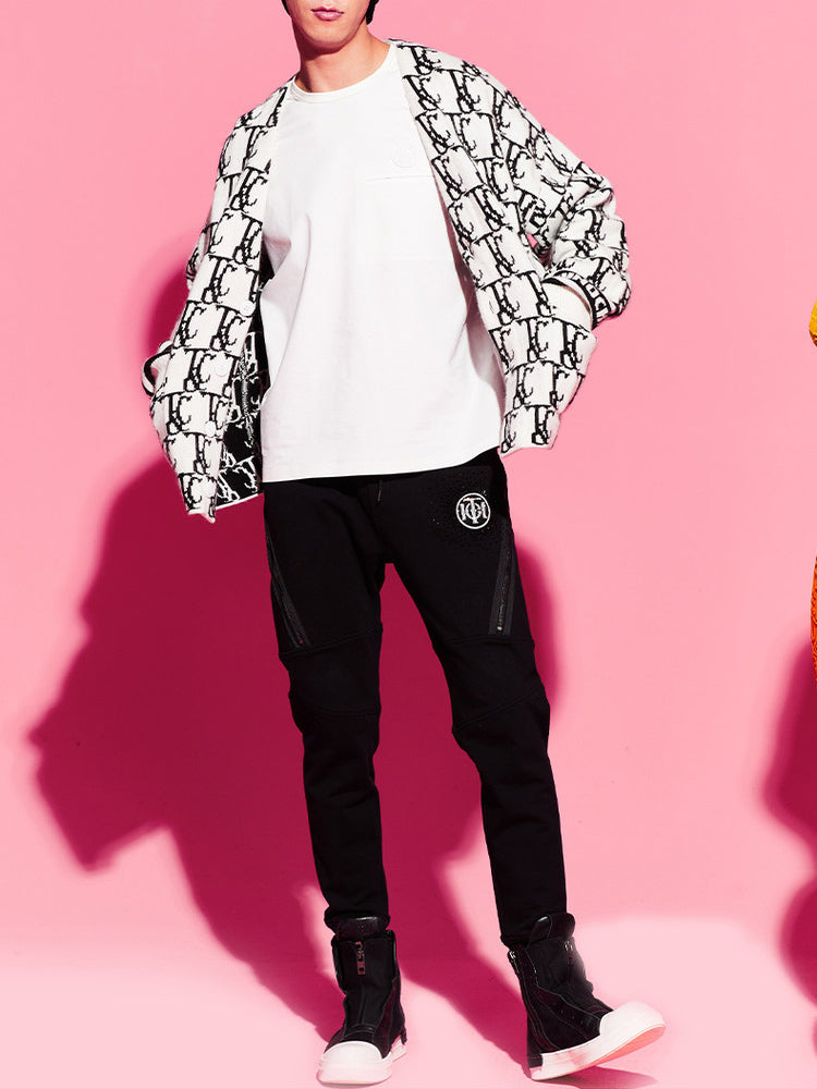 TCH Unisex White Jacquard Knit Cardigan