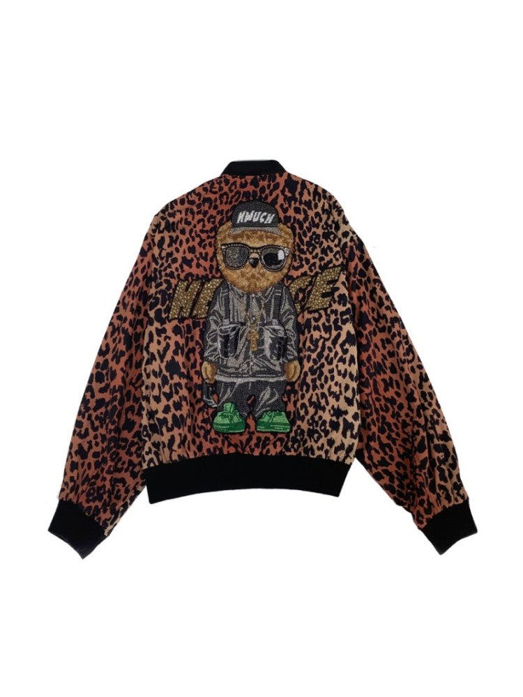 TCH Rhinestone Leopard Graphic Bomber Jacket