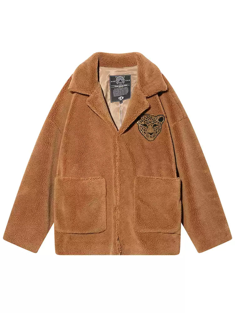 TCH Graphic Rhinestone Faux Shearling Jacket