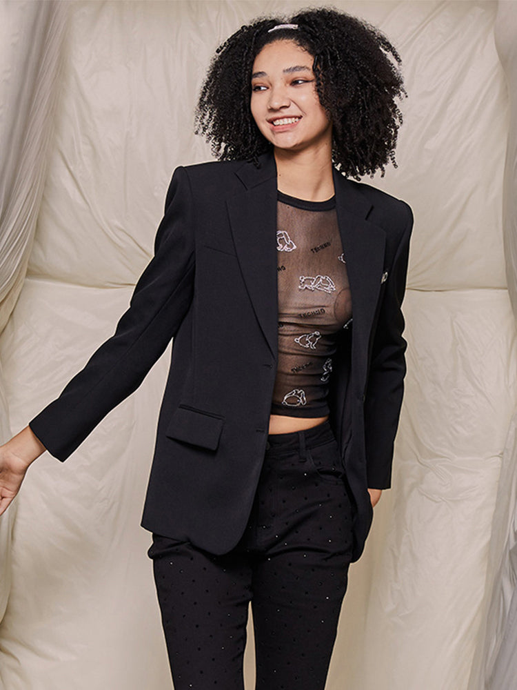 TCH Rhinestone Straight Textured Blazer