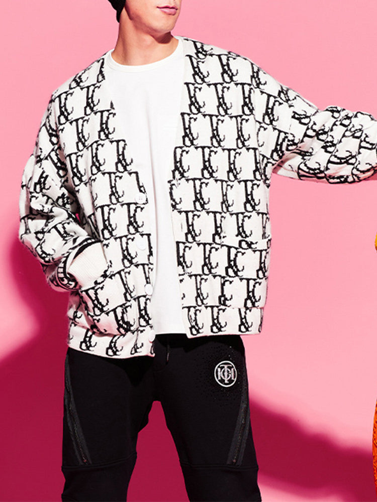 TCH Unisex White Jacquard Knit Cardigan