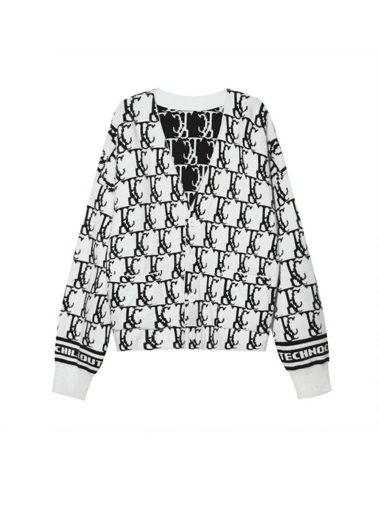TCH Unisex White Jacquard Knit Cardigan