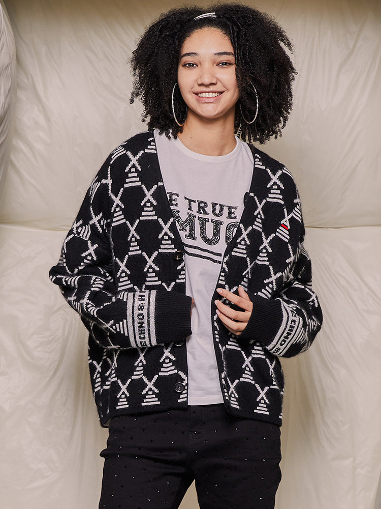 TCH Rhinestone Striped Knitted Cardigan