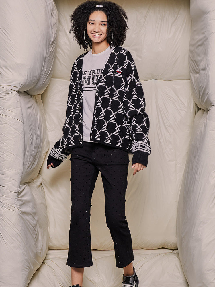 TCH Rhinestone Striped Knitted Cardigan