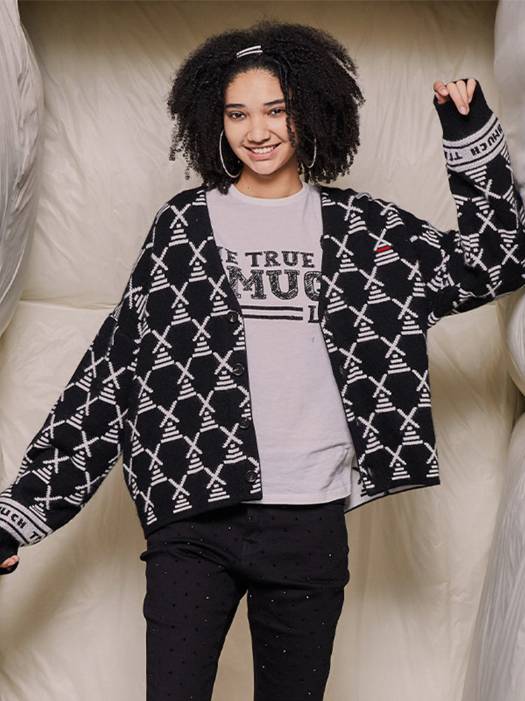 TCH Rhinestone Striped Knitted Cardigan