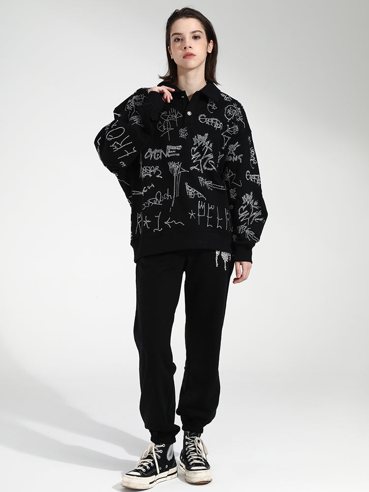 TCH Henley Graphics Rhinestone Sweatshirt