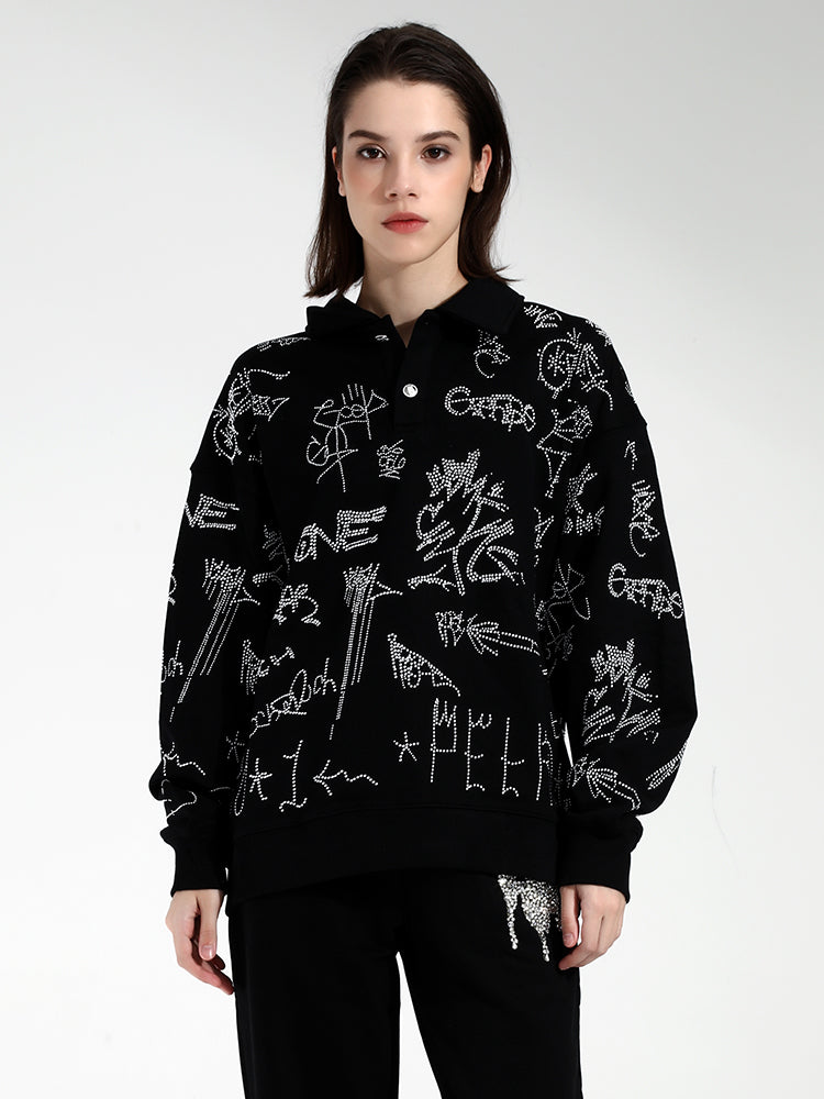 TCH Henley Graphics Rhinestone Sweatshirt