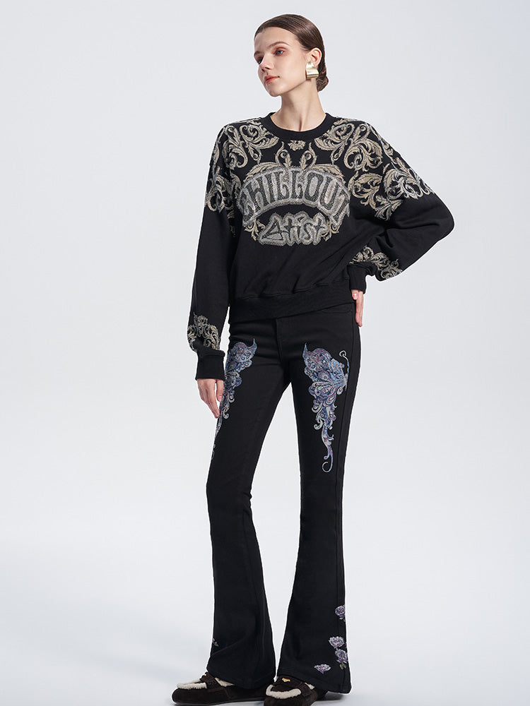 TCH Luxury Graphic Rhinestone Sparkle Top with Black