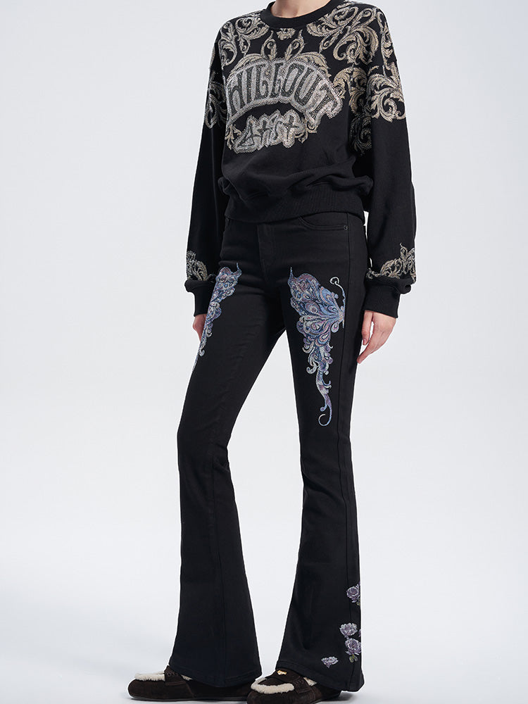 TCH Luxury Graphic Rhinestone Sparkle Top with Black