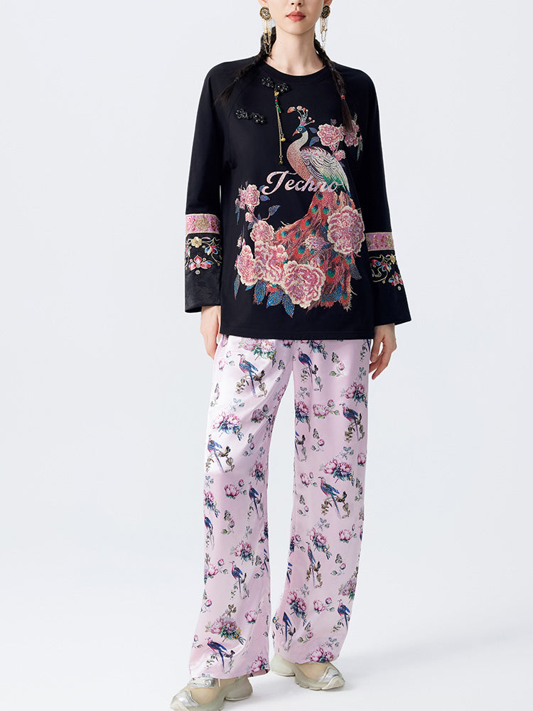 TCH Luxury Rhinestone-Embellished Peacock Pullover Top