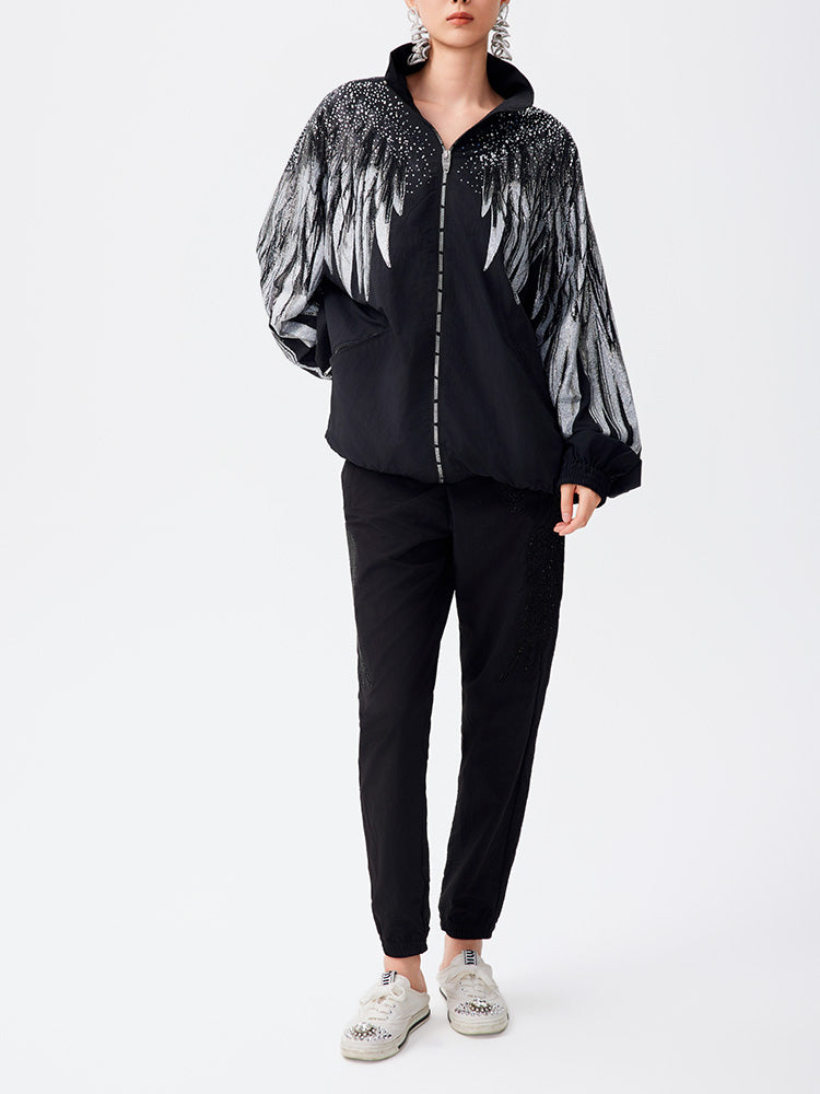 TCH Rhinestone Wings Sleeve Zip Up Jacket