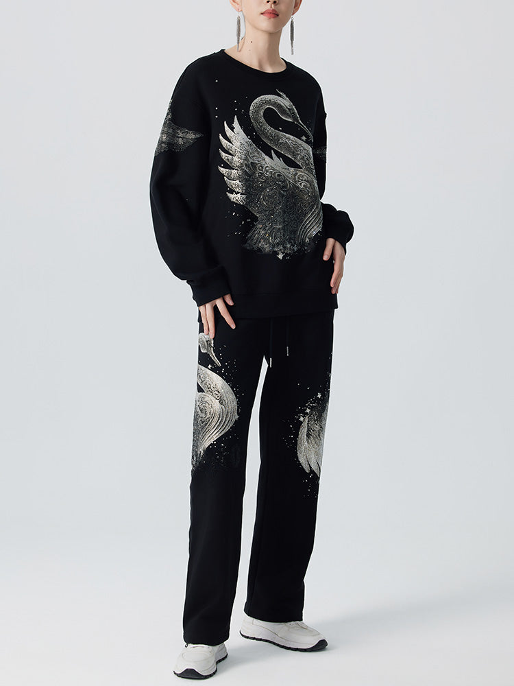 TCH Graphic Rhinestone Swan Unisex Sweatshirt with Wings