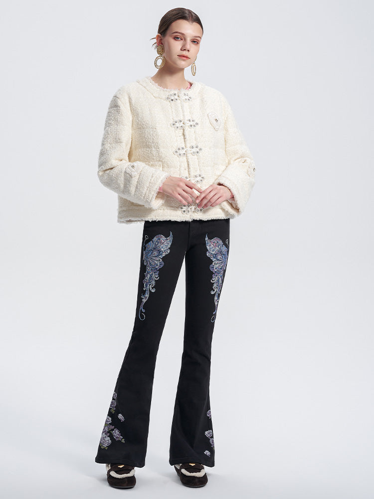 TCH Rhinestone Button Braided Tweed Jacket