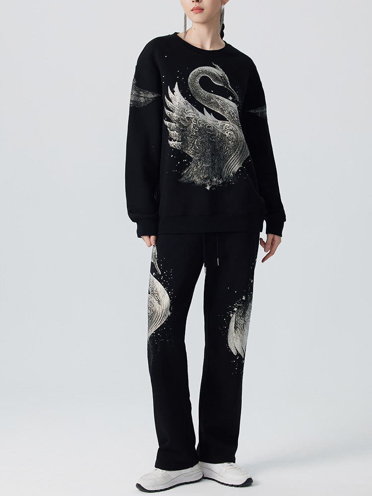 TCH Graphic Rhinestone Swan Unisex Sweatshirt with Wings