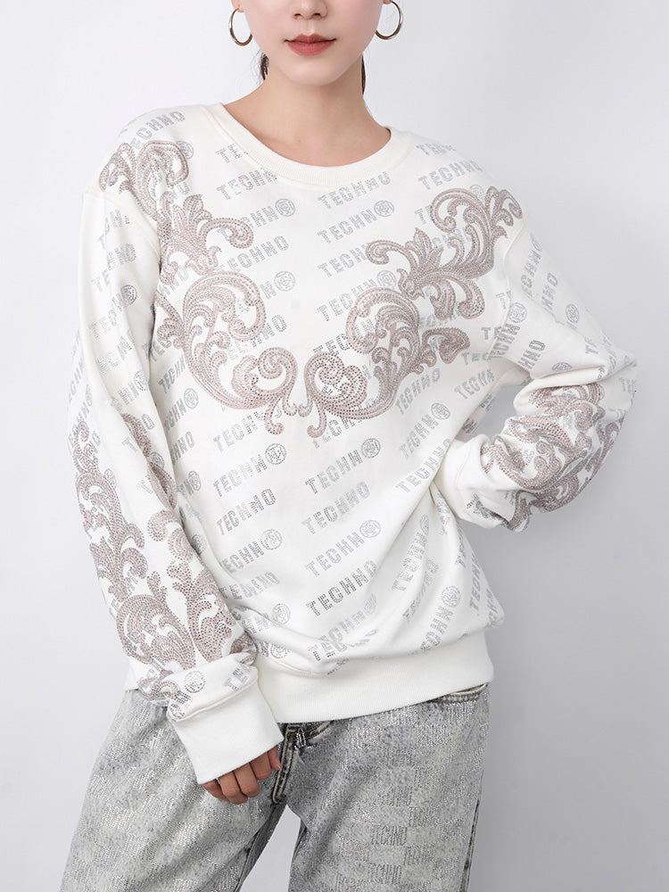 TCH Luxury Baroque Rhinestone Letter Print Sweatshirts