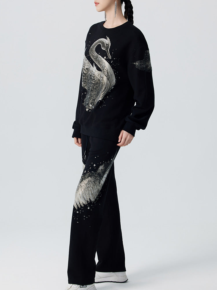 TCH Graphic Rhinestone Swan Unisex Sweatshirt with Wings