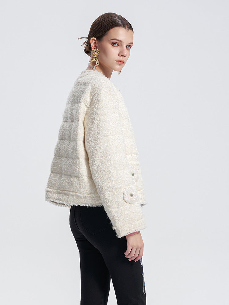 TCH Rhinestone Button Braided Tweed Jacket