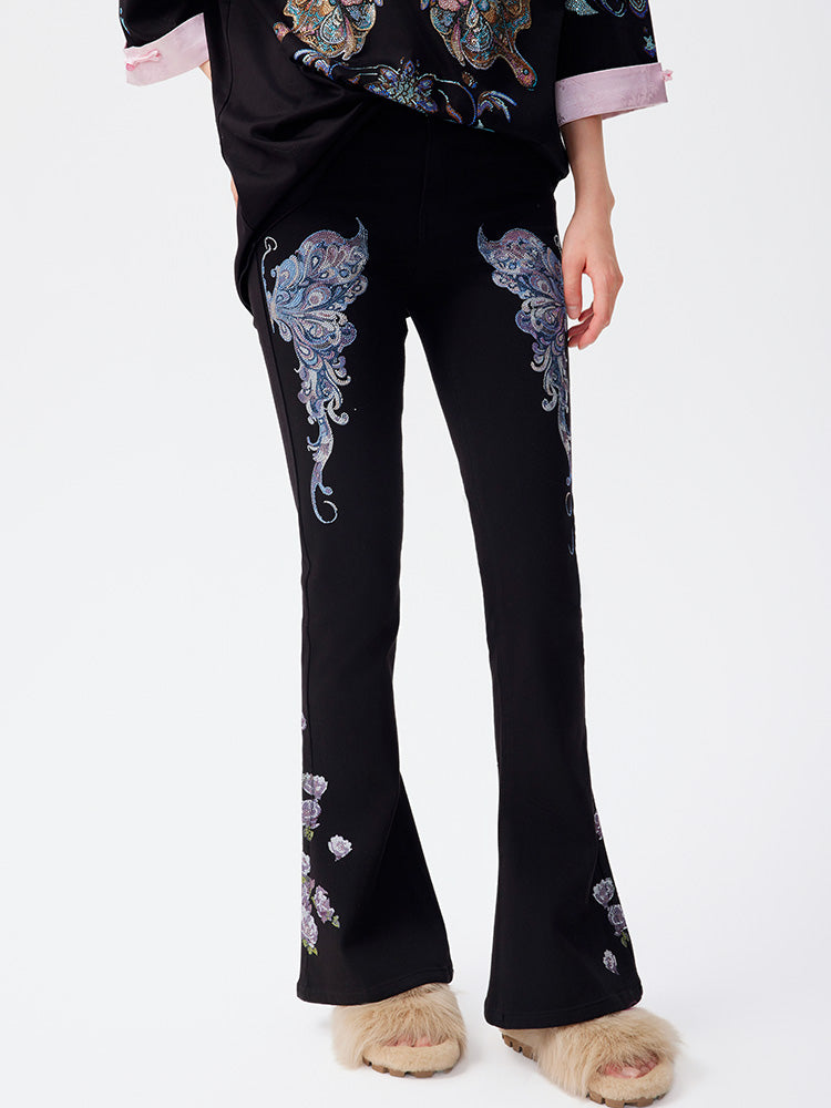 TCH Rhinestone Butterfly High-Waisted Flared Pants
